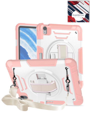 Shockproof Tablet Case with Rotating Hand Strap & Shoulder Strap Kickstand (PINK) for iPad 10 2022 (10.9") / iPad 11 (A16) (Only Ground Shipping)
