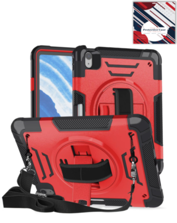 Shockproof Tablet Case with Rotating Hand Strap & Shoulder Strap Kickstand (RED) for iPad 10 2022 (10.9") / iPad 11 (A16) (Only Ground Shipping)