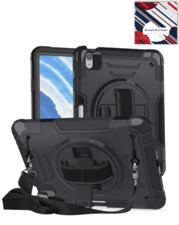 Shockproof Tablet Case with Rotating Hand Strap & Shoulder Strap Kickstand (BLACK) for iPad 10 2022 (10.9") / iPad 11 (A16) (Only Ground Shipping)