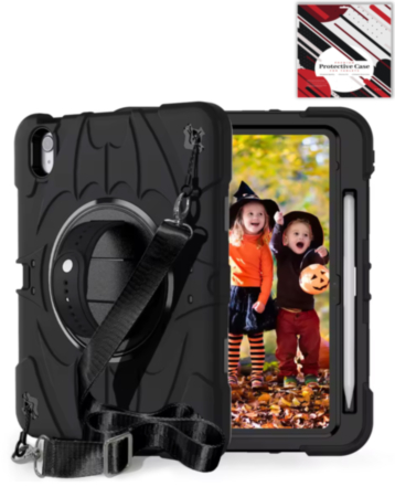 Rugged Tablet Case with Rotating Stand & Shoulder Strap (BLACK) for iPad 10 2022 (10.9") / iPad 11 (A16) (Only Ground Shipping)
