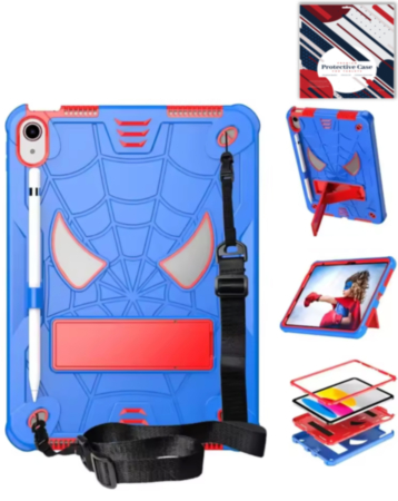 Rugged SpiderGrip Tablet Case with Kickstand & Shoulder Strap (BLUE & RED) for iPad 10 2022 (10.9") / iPad 11 (A16) (Only Ground Shipping)