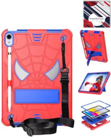 Rugged SpiderGrip Tablet Case with Kickstand & Shoulder Strap (RED & BLUE) for iPad 10 2022 (10.9") / iPad 11 (A16) (Only Ground Shipping)