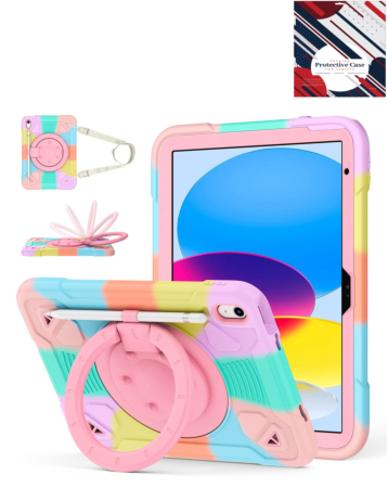 Shockproof Heavy Duty Stand Case with Pen Slot - COLORFULL & PINK for iPad 10 (2022) / iPad 11 (2025) (Only Ground Shipping)