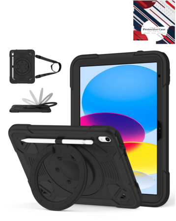 Shockproof Heavy Duty Stand Case with Pen Slot - BLACK for iPad 10 (2022) / iPad 11 (2025) (Only Ground Shipping)