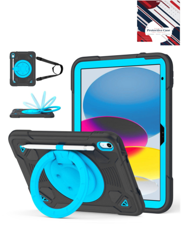 Shockproof Heavy Duty Stand Case with Pen Slot - BLACK & BLUE for iPad 10 (2022) / iPad 11 (2025) (Only Ground Shipping)