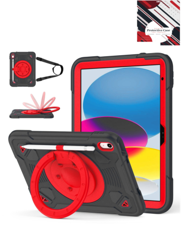 Shockproof Heavy Duty Stand Case with Pen Slot - BLACK & RED for iPad 10 (2022) / iPad 11 (2025) (Only Ground Shipping)