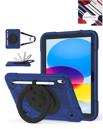 Shockproof Heavy Duty Stand Case with Pen Slot - NAVY BLUE & BLACK for iPad 10 (2022) / iPad 11 (2025) (Only Ground Shipping)