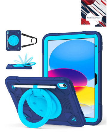 Shockproof Heavy Duty Stand Case with Pen Slot - NAVY BLUE for iPad 10 (2022) / iPad 11 (2025) (Only Ground Shipping)