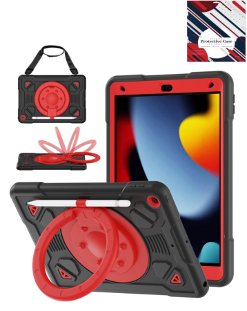 Shockproof Heavy Duty Stand Case with Pen Slot - BLACK & RED for iPad 10.2" (7th / 8th / 9th) / Air 3 / Pro 10.5 (Only Ground Shipping)