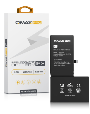 Purchase the QMAX Pro replacement battery for iPhone X with 2960 mAh capacity.