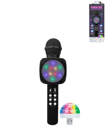 Light-Up Karaoke Microphone Speaker with Disco Ball Insert - BLACK (Only Ground Shipping)