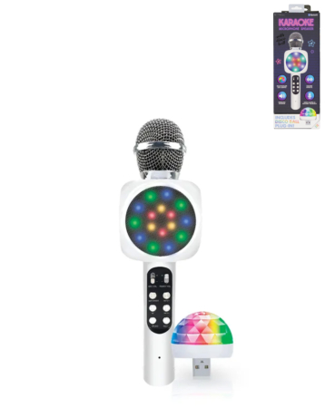 Light-Up Karaoke Microphone Speaker with Disco Ball Insert - WHITE (Only Ground Shipping)