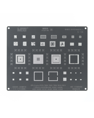 Order the MaAnt BGA Reballing Stencils for Galaxy A10, A105F, A202F, A305N, A40S, A505F, A515F, A530F, A600F, and A750F.
