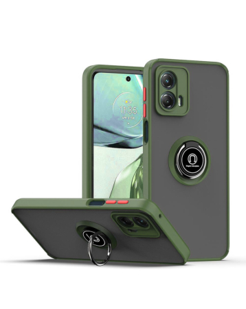 Moto Edge+ (2023) Hard PC Rear / Soft TPU Colorful Border Case with I-ring Holder - DARK GREEN (Only Ground Shipping)
