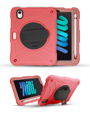 Hand Adjustable Heavy Duty Case with Shoulder Strap - PINK for iPad Mini 6 / 7 (A17 Pro) (Only Ground Shipping)