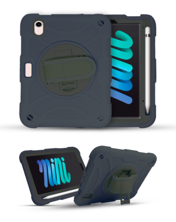 Hand Adjustable Heavy Duty Case with Shoulder Strap - DARK BLUE for iPad Mini 6 / 7 (A17 Pro) (Only Ground Shipping)