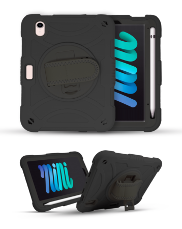 Hand Adjustable Heavy Duty Case with Shoulder Strap - BLACK for iPad Mini 6 / 7 (A17 Pro) (Only Ground Shipping)