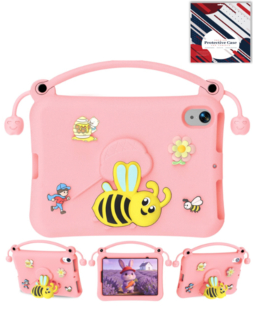 Kids Shockproof Tablet Case with Bee Handle Stand (PINK) for iPad Mini 6 / 7 (Only Ground Shipping)