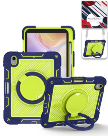 Multi-Functional Rugged Swivel Stand Case with Shoulder Strap (NAVY BLUE) for iPad Mini 6 / 7 (Only Ground Shipping)
