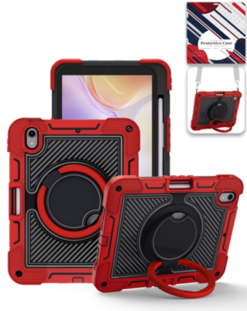 Multi-Functional Rugged Swivel Stand Case with Shoulder Strap (RED) for iPad Mini 6 / 7 (Only Ground Shipping)