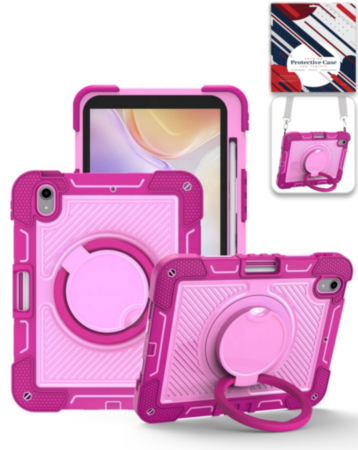 Multi-Functional Rugged Swivel Stand Case with Shoulder Strap (HOT PINK) for iPad Mini 6 / 7 (Only Ground Shipping)