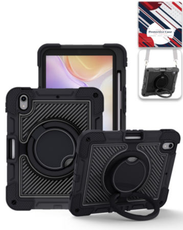 Multi-Functional Rugged Swivel Stand Case with Shoulder Strap (BLACK) for iPad Mini 6 / 7 (Only Ground Shipping)