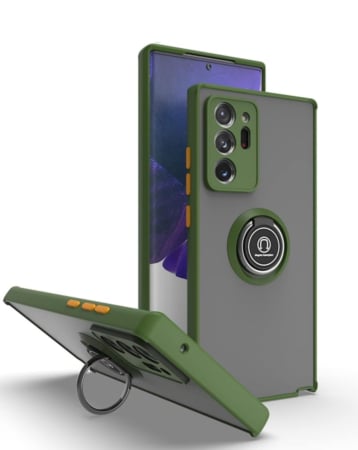 Galaxy Note 20 Ultra Hard PC Rear / Soft TPU Colorful Border Case with I-ring Holder -DARK GREEN (Only Ground Shipping)