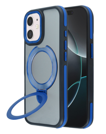 Matte Transparent Case with Wireless Charging Kickstand - BLUE for iPhone 12 / 12 Pro (Only Ground Shipping)