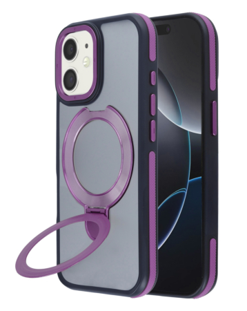 Matte Transparent Case with Wireless Charging Kickstand - PURPLE for iPhone 12 / 12 Pro (Only Ground Shipping)
