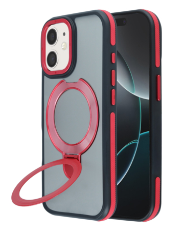 Matte Transparent Case with Wireless Charging Kickstand - RED for iPhone 12 / 12 Pro (Only Ground Shipping)