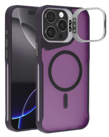 Matte Transparent Camera Stand Case with Wireless Charging for iPhone 12 / 12 Pro (DARK PURPLE) (Only Ground Shipping)