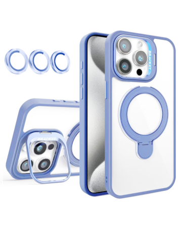 Magnetic Clear Case with 2 Kickstand & Camera Lens - LIGHT BLUE for iPhone 12 / 12 Pro (Only Ground Shipping)
