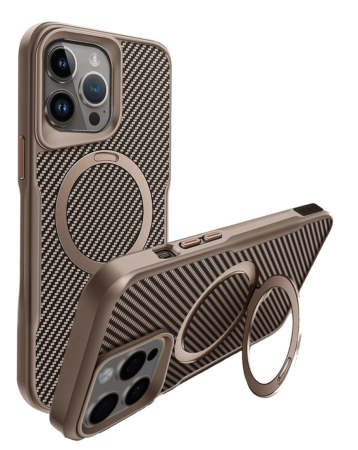 Carbon Fiber Magnetic Kickstand Case - GOLD for iPhone 12 / 12 Pro (Only Ground Shipping)
