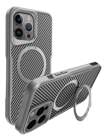 Carbon Fiber Magnetic Kickstand Case - GRAY for iPhone 12 / 12 Pro (Only Ground Shipping)