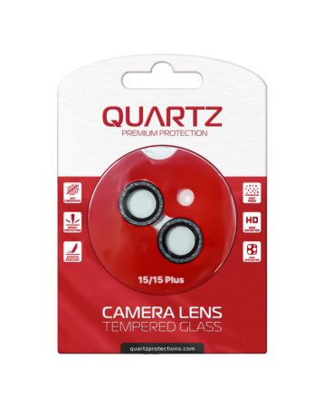 Purchase the Quartz HD tempered glass with glitter diamond camera lens for iPhone 15 and 15 Plus back camera, black.