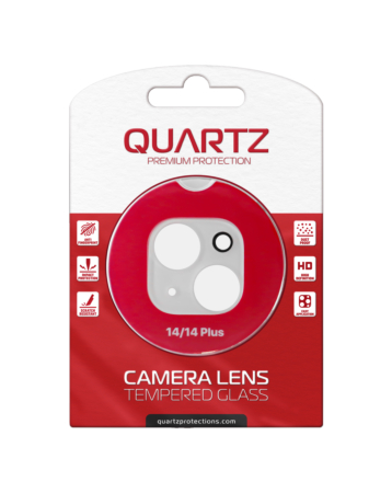 Shop the QUARTZ clear back camera tempered glass for the iPhone 14 or 14 Plus.