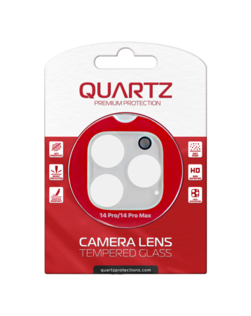 Buy the QUARTZ clear back camera tempered glass for iPhone 14 Pro and 14 Pro Max.