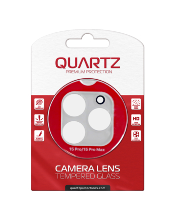 Shop the QUARTZ clear back camera tempered glass for iPhone 15 Pro and 15 Pro Max.