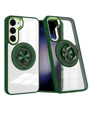 Galaxy S23 Transparent Wireless Charging Case with Ring Holder - GREEN (Only Ground Shipping)