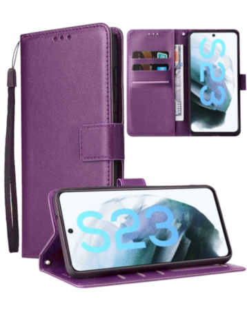 Galaxy S23 FE Leather Wallet Case with Card Slot - PURPLE (Only Ground Shipping)