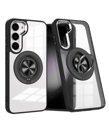 Galaxy S23 Plus Transparent Wireless Charging Case with Ring Holder - BLACK (Only Ground Shipping)