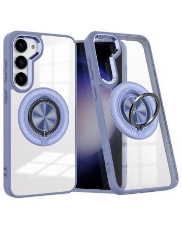 Galaxy S23 Plus Transparent Wireless Charging Case with Ring Holder - BLUE (Only Ground Shipping)