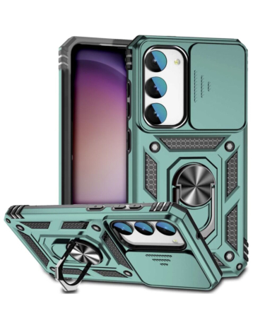 Galaxy S24 / S25 Dual Layers Hybrid Case with Metal Ring And Camera Protector - DARK GREEN (Only Ground Shipping)