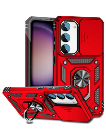 Galaxy S24 / S25 Dual Layers Hybrid Case with Metal Ring And Camera Protector - RED (Only Ground Shipping)