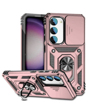 Galaxy S24 / S25 Dual Layers Hybrid Case with Metal Ring And Camera Protector - ROSE GOLD (Only Ground Shipping)