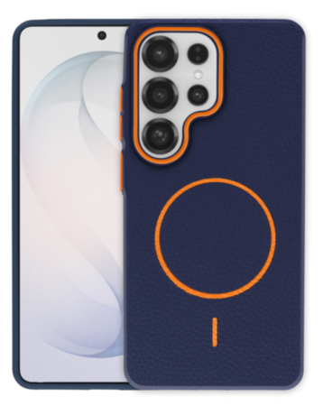 Magnetic Leather Soft Cases (WAYNE BLUE & ORANGE) for Galaxy S24 Ultra (Only Ground Shipping)