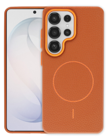 Magnetic Leather Soft Cases (GOLDEN BROWN) for Galaxy S24 Ultra (Only Ground Shipping)