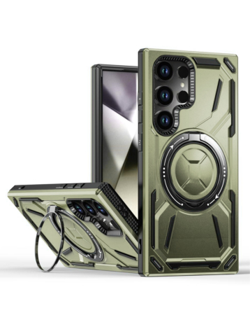 Full-Body Rugged Shockproof Case with Built-in Ring Holder - GREEN for Galaxy S24 Ultra (Only Ground Shipping)