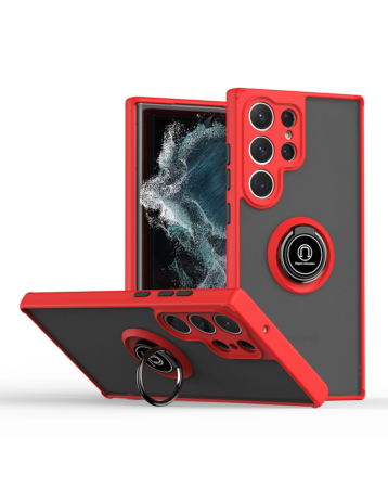 Galaxy S24 Ultra Hard PC Rear / Soft TPU Colorful Border Case with I - ring Holder - RED (Only Ground Shipping)