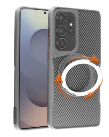 Premium Quality Magnetic Protective Case with 360 Rotating Ring Stand for Galaxy S24 Ultra (SILVER) (Only Ground Shipping)